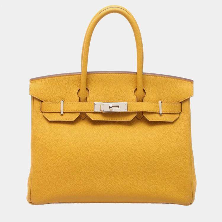 Pre Owned Hermes Birkin 30 Yellow Tone Togo Leather Tote Bag