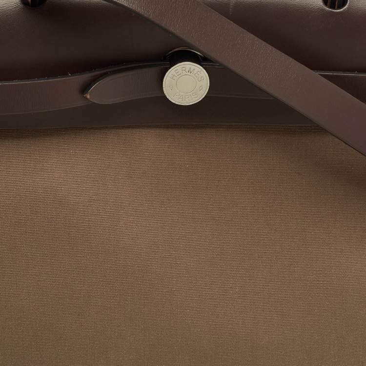 Pre Owned Hermès Herbag 31 Khaki/Brown Canvas and Leather Bag
