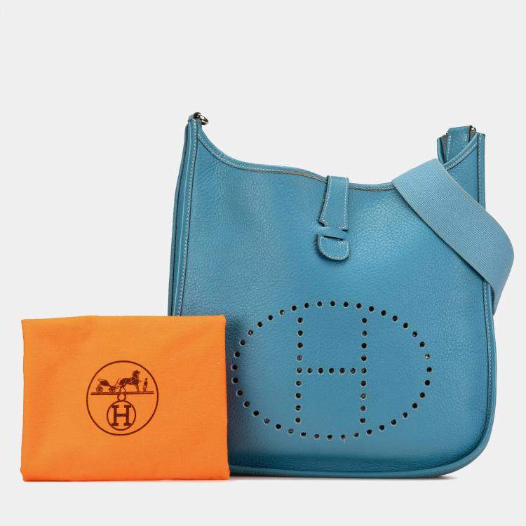 Pre Owned Hermes Blue Clemence Evelyne II GM