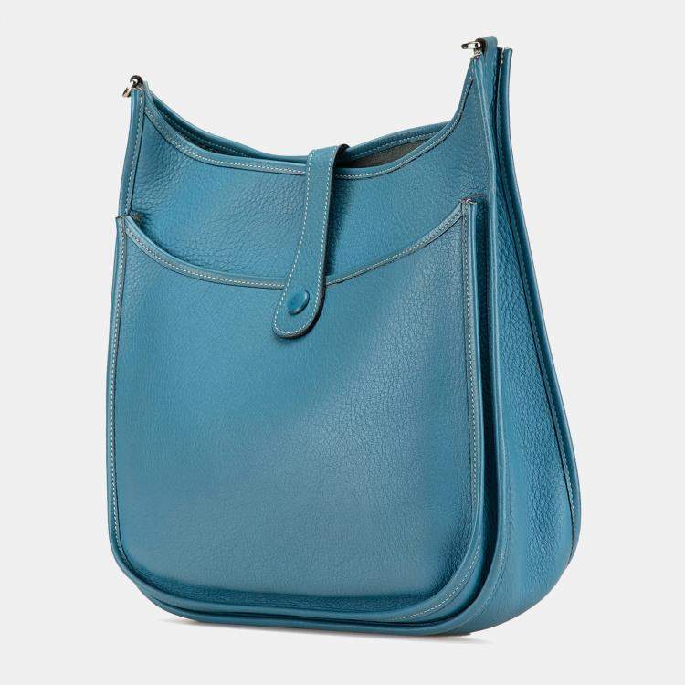 Pre Owned Hermes Blue Clemence Evelyne II GM