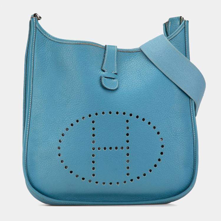 Pre Owned Hermes Blue Clemence Evelyne II GM