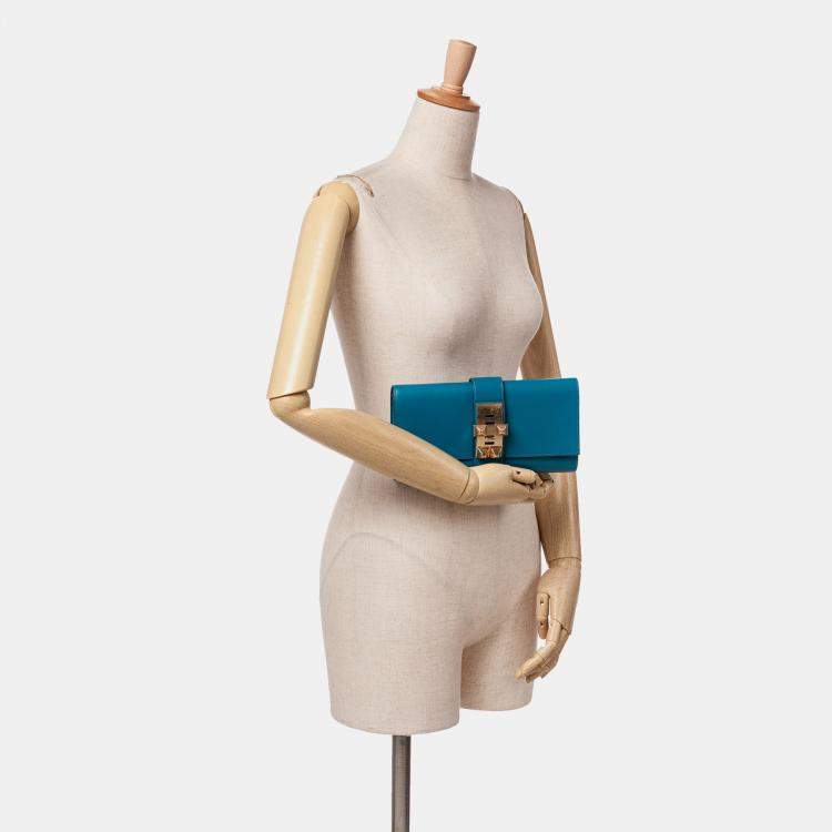 Pre Owned Hermes Blue Tadelakt Medor Clutch 23