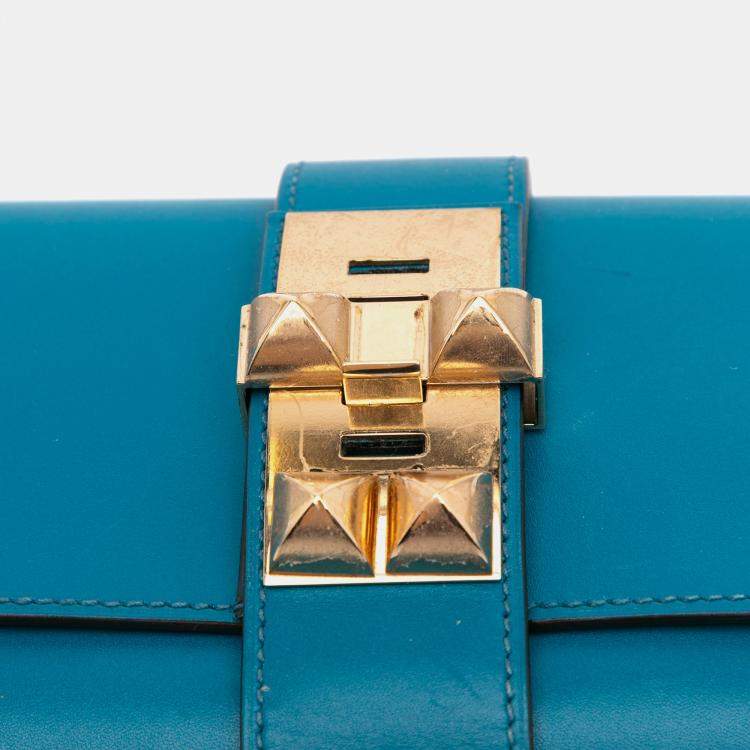 Pre Owned Hermes Blue Tadelakt Medor Clutch 23