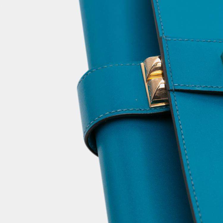 Pre Owned Hermes Blue Tadelakt Medor Clutch 23