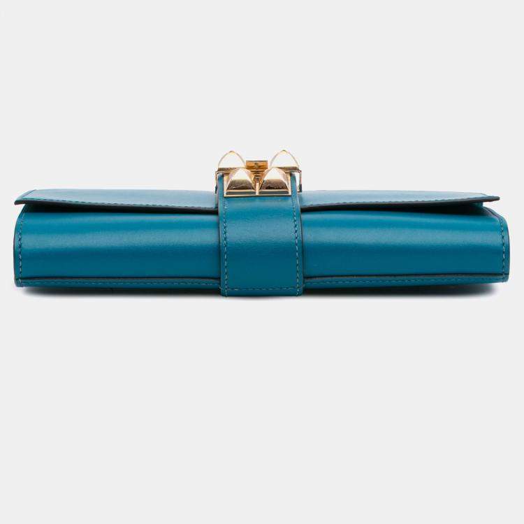 Pre Owned Hermes Blue Tadelakt Medor Clutch 23