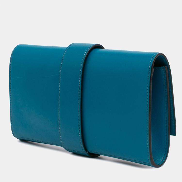 Pre Owned Hermes Blue Tadelakt Medor Clutch 23