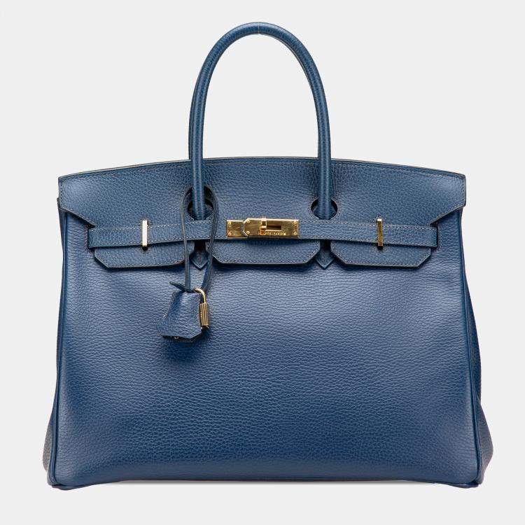Pre Owned Hermes Blue Togo Birkin Retourne 35