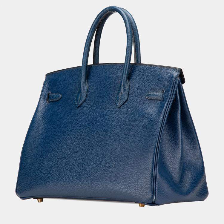 Pre Owned Hermes Blue Togo Birkin Retourne 35