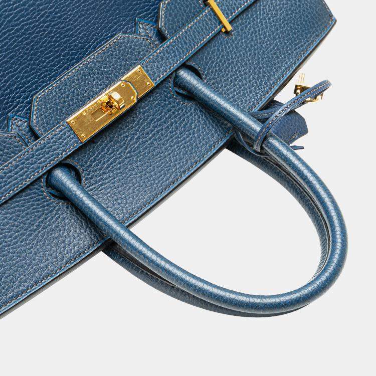 Pre Owned Hermes Blue Togo Birkin Retourne 35