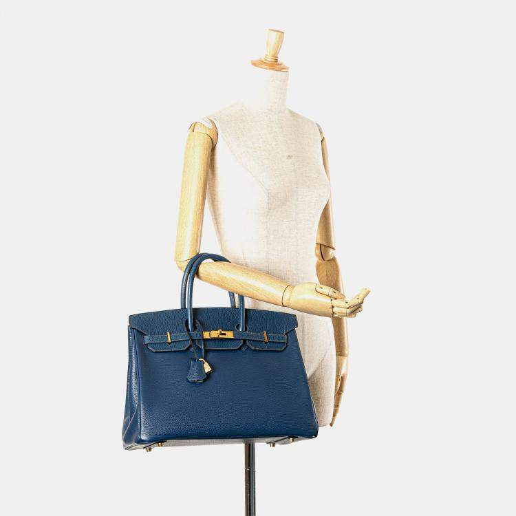 Pre Owned Hermes Blue Togo Birkin Retourne 35