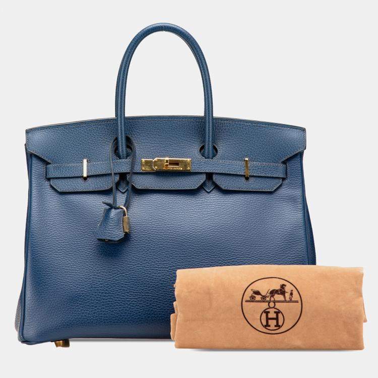 Pre Owned Hermes Blue Togo Birkin Retourne 35