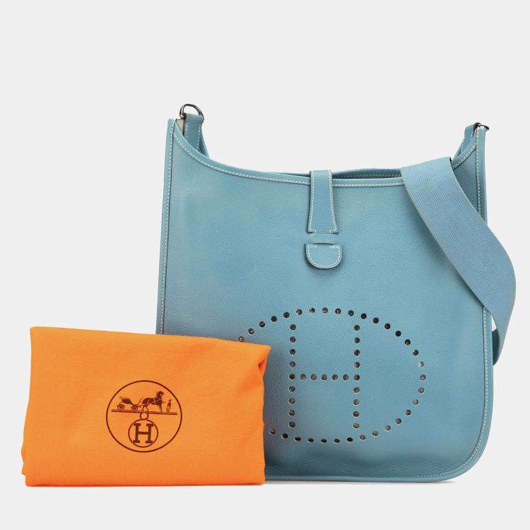 Pre Owned Hermes Blue Clemence Evelyne II PM