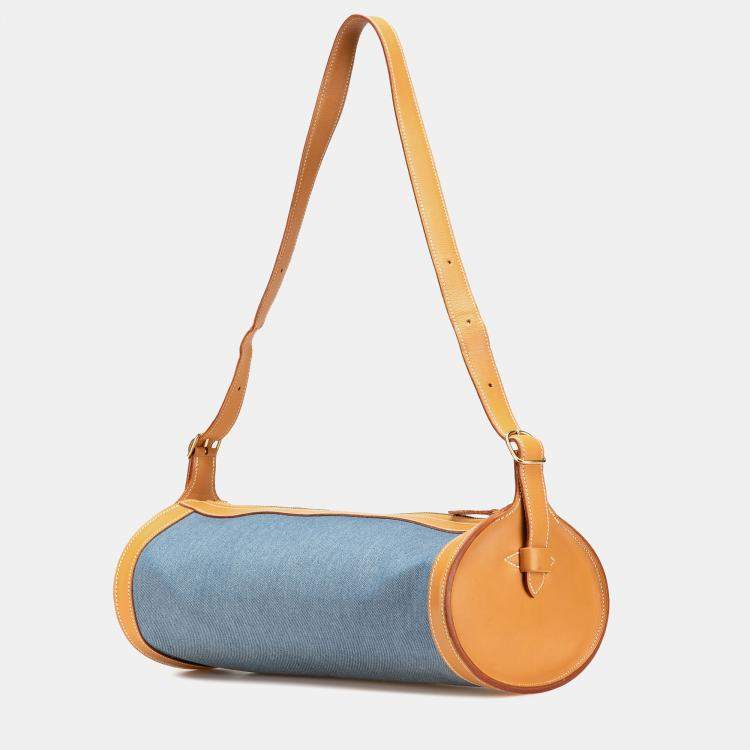 Pre Owned Hermes Blue Brown Denim and Calfskin Sac Doremi 33