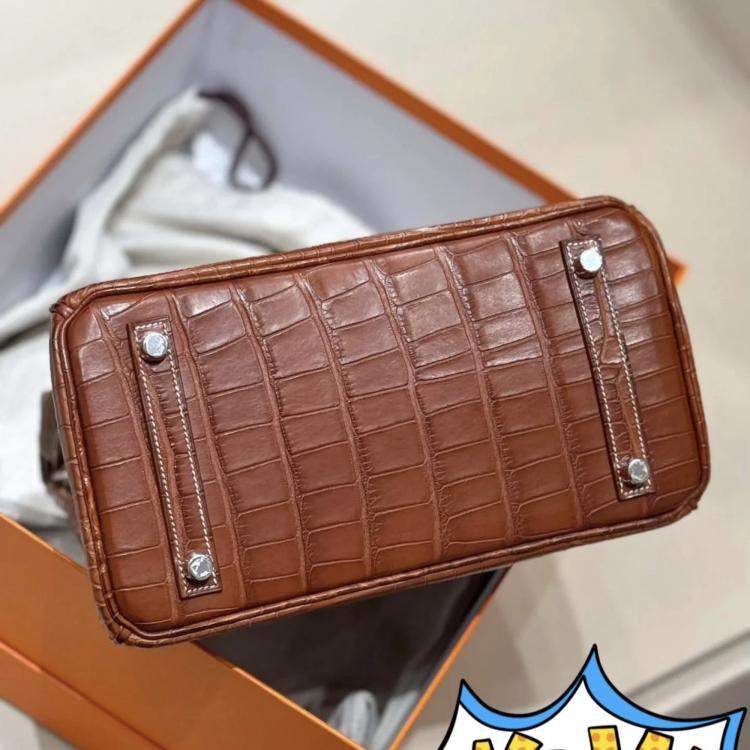 مملوكة مسبقًا Hermes Gold Birkin 25 Matte Crocodile with Palladium Finish Hardware