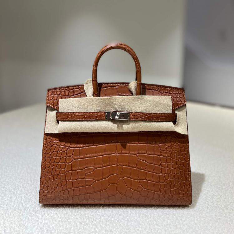 مملوكة مسبقًا Hermes Gold Birkin 25 Matte Crocodile with Palladium Finish Hardware
