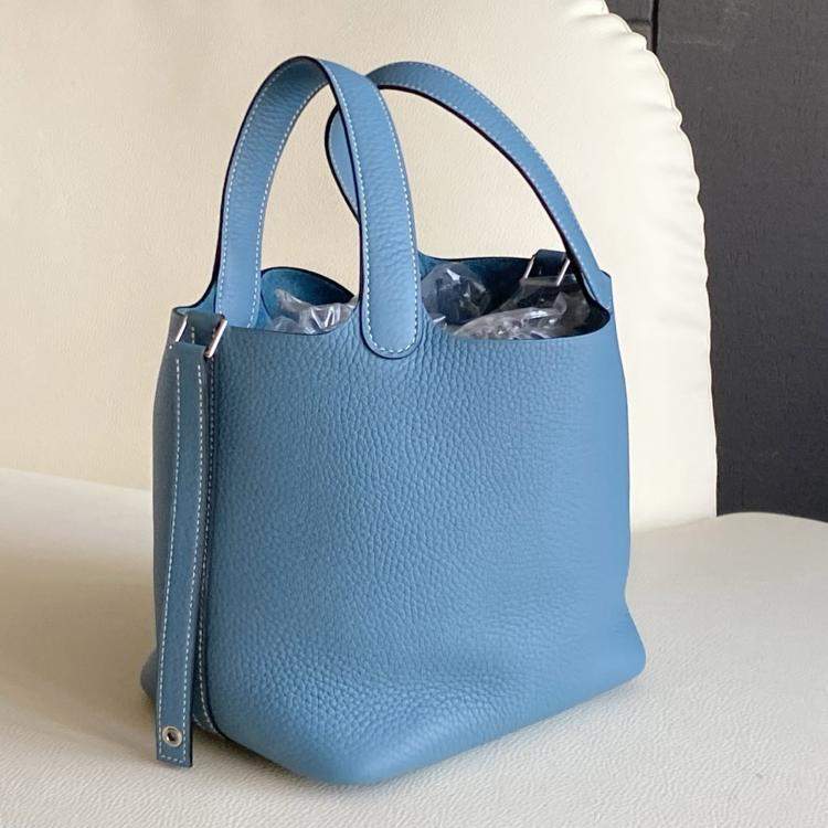 Pre Owned Hermes Picotin Lock 18 Denim Blue with palladium hardware