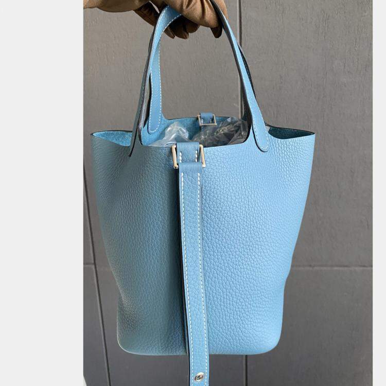 Pre Owned Hermes Picotin Lock 18 Denim Blue with palladium hardware