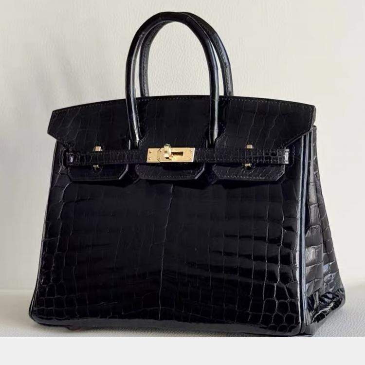 Pre Owned Hermes Birkin 25 shiny crocodile black with gold hardware