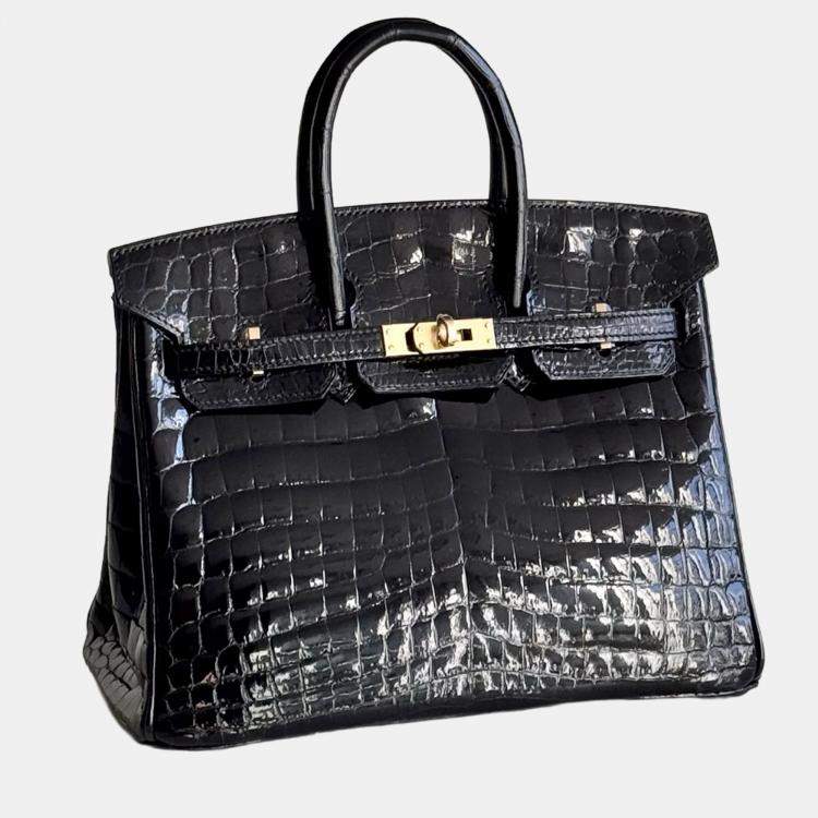 Pre Owned Hermes Birkin 25 shiny crocodile black with gold hardware