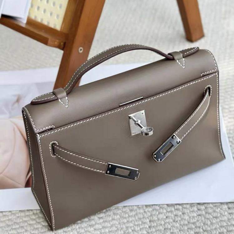 Pre Owned Hermes Mini Kelly I Swift Etoupe with palladium hardware