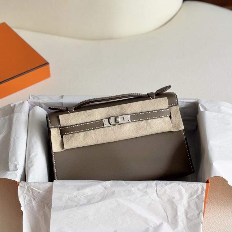Pre Owned Hermes Mini Kelly I Swift Etoupe with palladium hardware