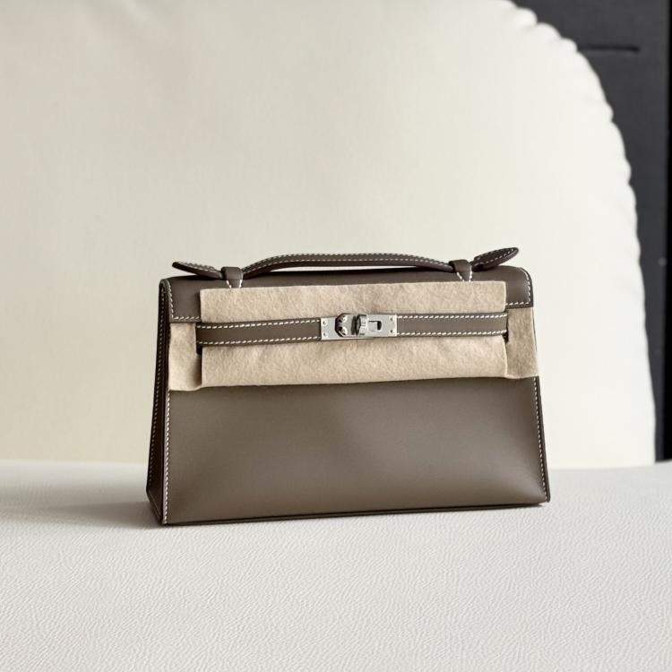 Pre Owned Hermes Mini Kelly I Swift Etoupe with palladium hardware