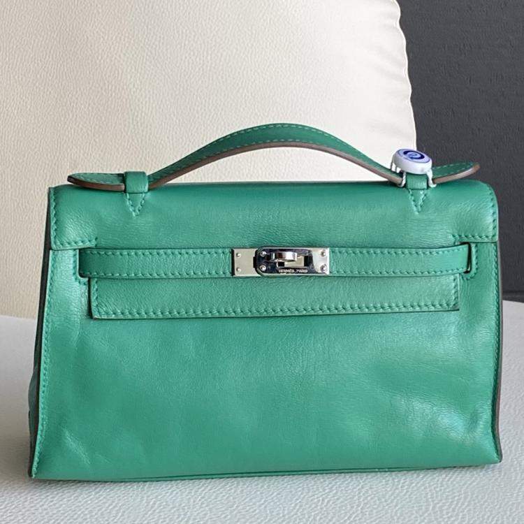 Pre Owned Hermes Mini Kelly I Chevre Leather Mint Green with Palladium Hardware