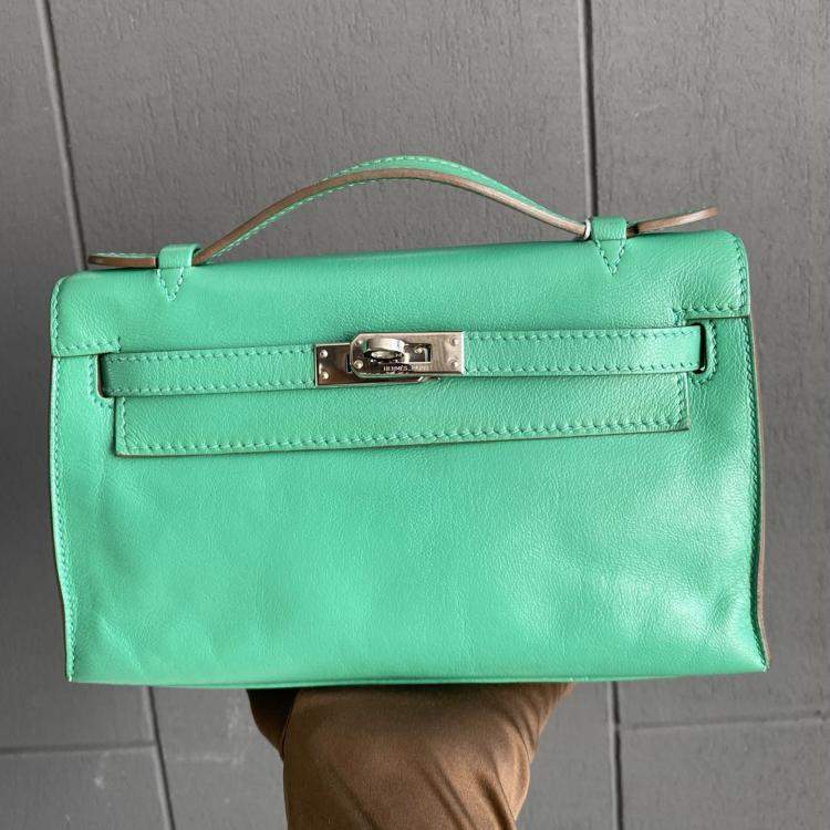 Pre Owned Hermes Mini Kelly I Chevre Leather Mint Green with Palladium Hardware