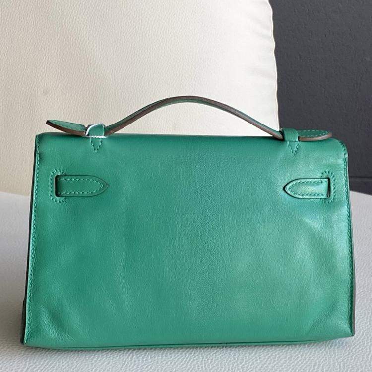 Pre Owned Hermes Mini Kelly I Chevre Leather Mint Green with Palladium Hardware