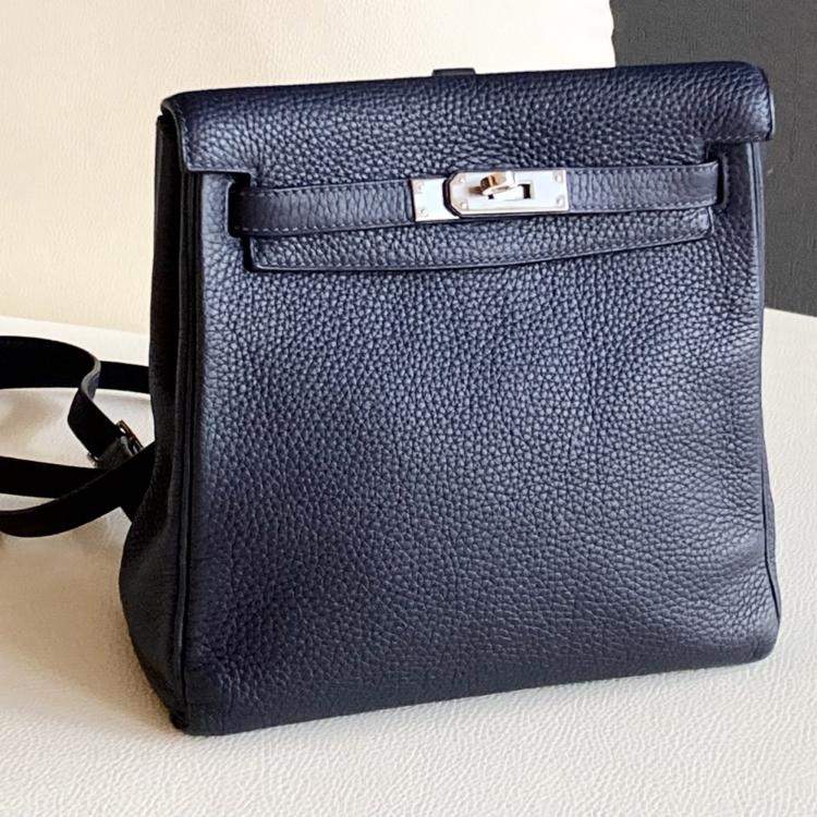 Pre Owned Hermes Kelly Ado Backpack Deep Blue with Palladium Hardware
