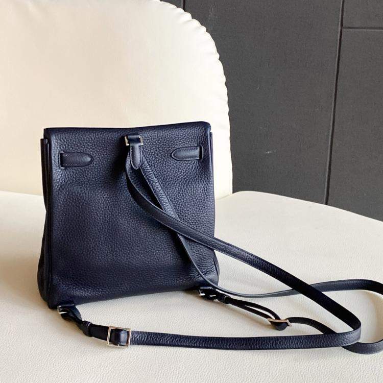 Pre Owned Hermes Kelly Ado Backpack Deep Blue with Palladium Hardware