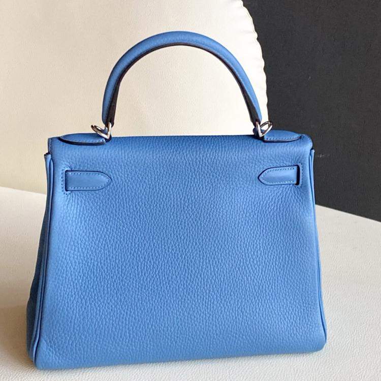 Pre Owned Hermes Kelly 28 Bleu Paradis Togo with palladium hardware