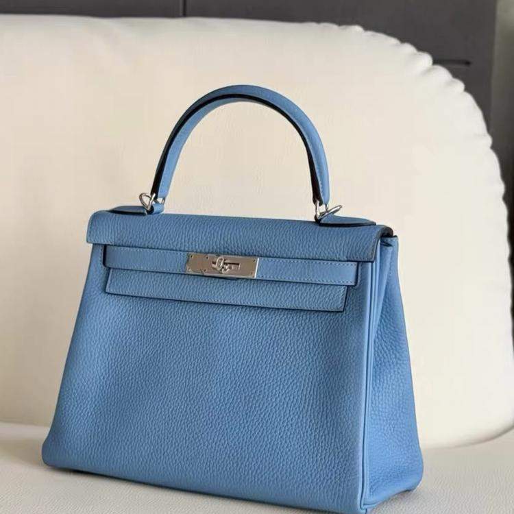 Pre Owned Hermes Kelly 28 Bleu Paradis Togo with palladium hardware
