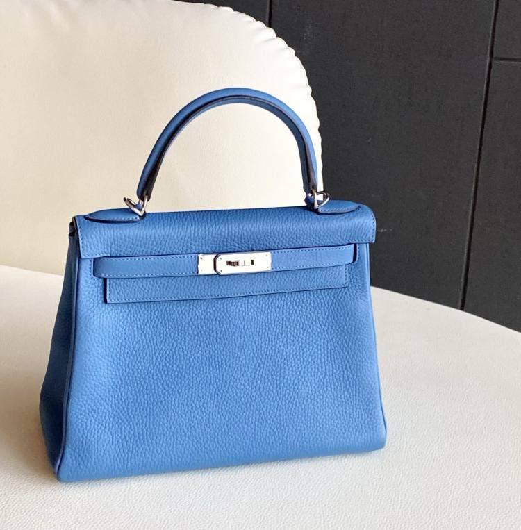 Pre Owned Hermes Kelly 28 Bleu Paradis Togo with palladium hardware