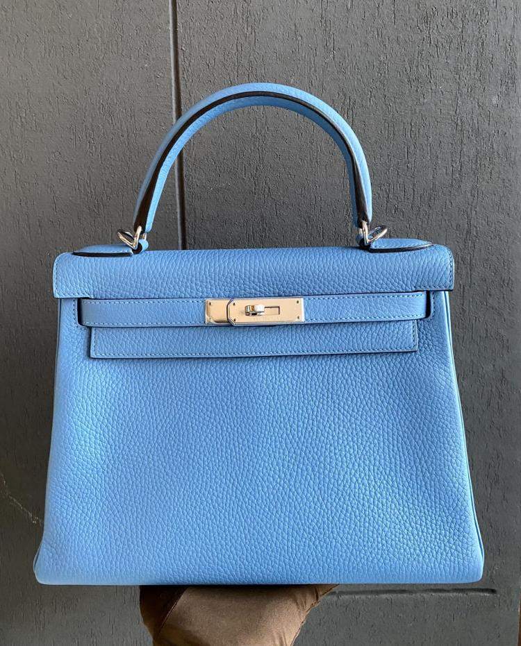 Pre Owned Hermes Kelly 28 Bleu Paradis Togo with palladium hardware