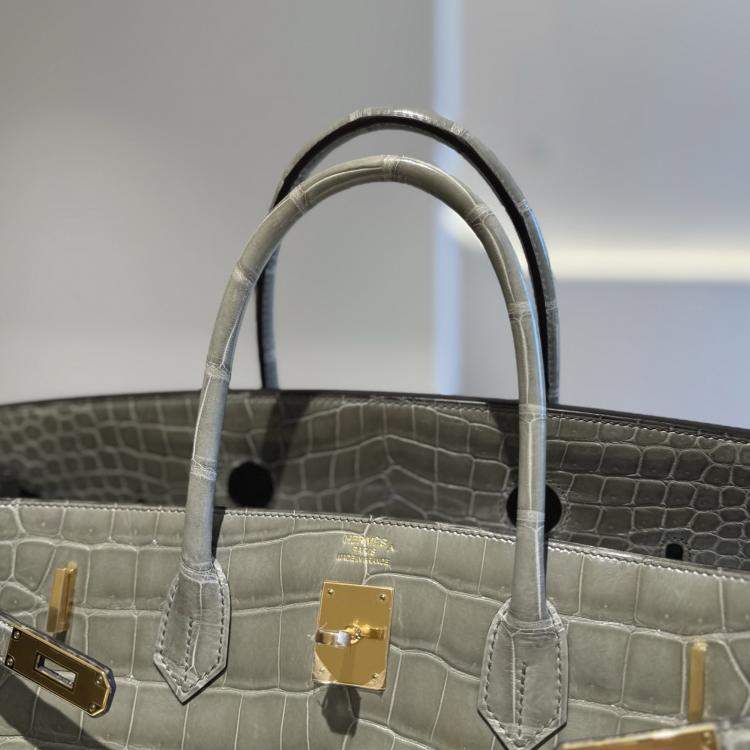 مملوكة مسبقًا حقيبة بيركين 40 هيرمس جلد تمساح لامع رمادي توروتيل معدن ذهبي