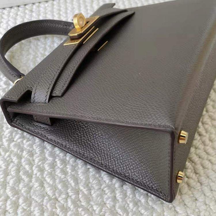 Pre Owned Hermes Mini Kelly II Epsom Etain with gold hardware