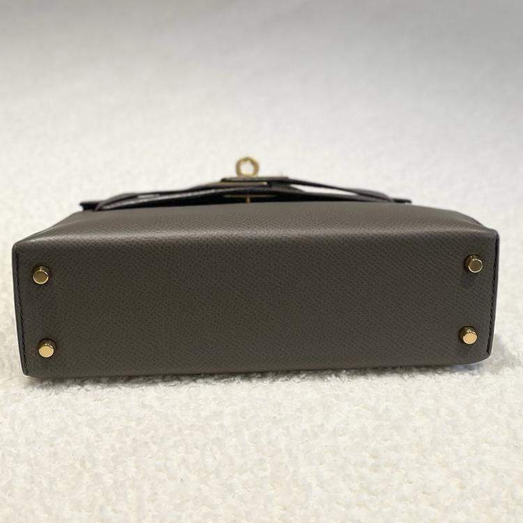 Pre Owned Hermes Mini Kelly II Epsom Etain with gold hardware