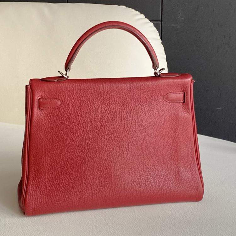 Pre Owned Hermes Kelly 32 red Togo with palladium hardware