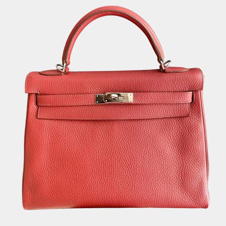 Pre Owned Hermes Kelly 32 red Togo with palladium hardware