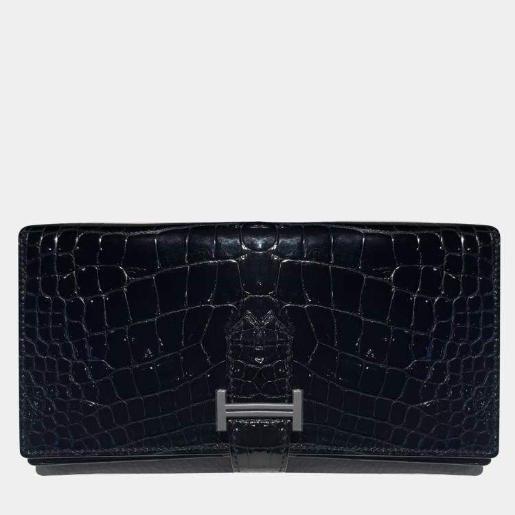 مملوكة مسبقًا Hermes H wallet black crocodile with palladium hardware