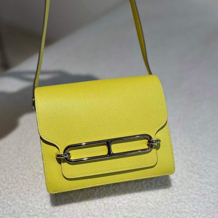 Pre Owned Hermes Mini Roulis lemon yellow with palladium hardware