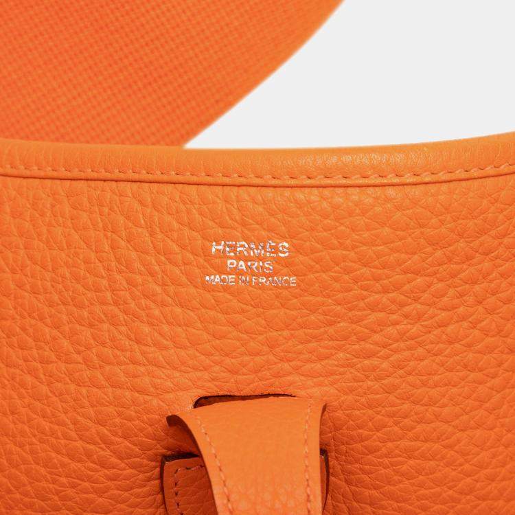 Pre Owned Hermes Orange Clemence Evelyne III PM
