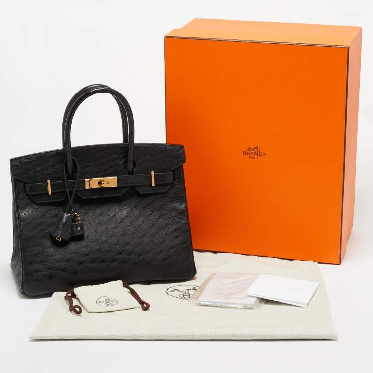 Pre Owned Hermes Birkin 30 Rose Gold Finish Noir Ostrich Tote