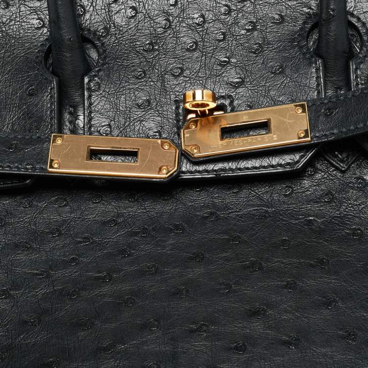 Pre Owned Hermes Birkin 30 Rose Gold Finish Noir Ostrich Tote