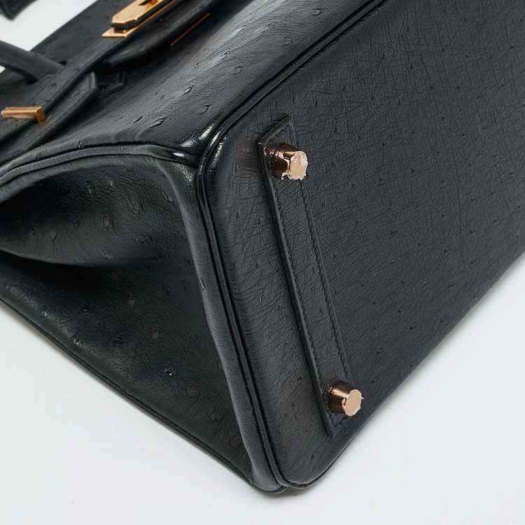 Pre Owned Hermes Birkin 30 Rose Gold Finish Noir Ostrich Tote