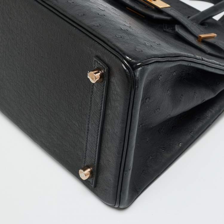 Pre Owned Hermes Birkin 30 Rose Gold Finish Noir Ostrich Tote