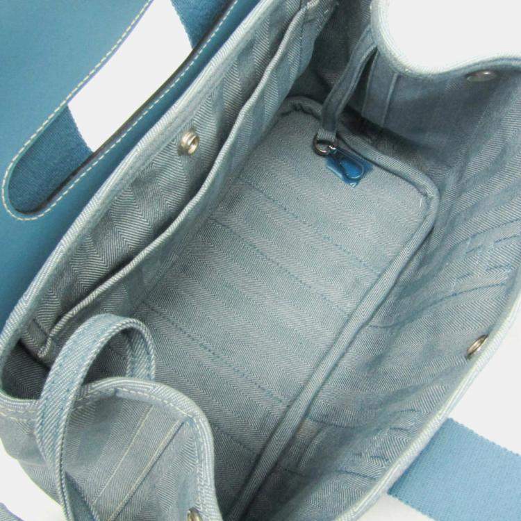 Pre Owned Hermes Valparaiso PM Cotton Polyester Handbag Blue