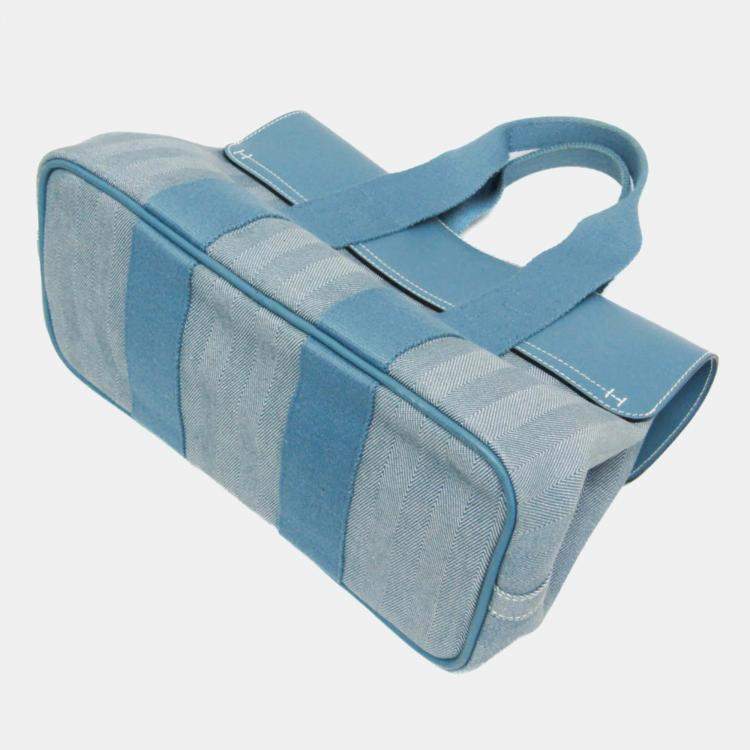 Pre Owned Hermes Valparaiso PM Cotton Polyester Handbag Blue