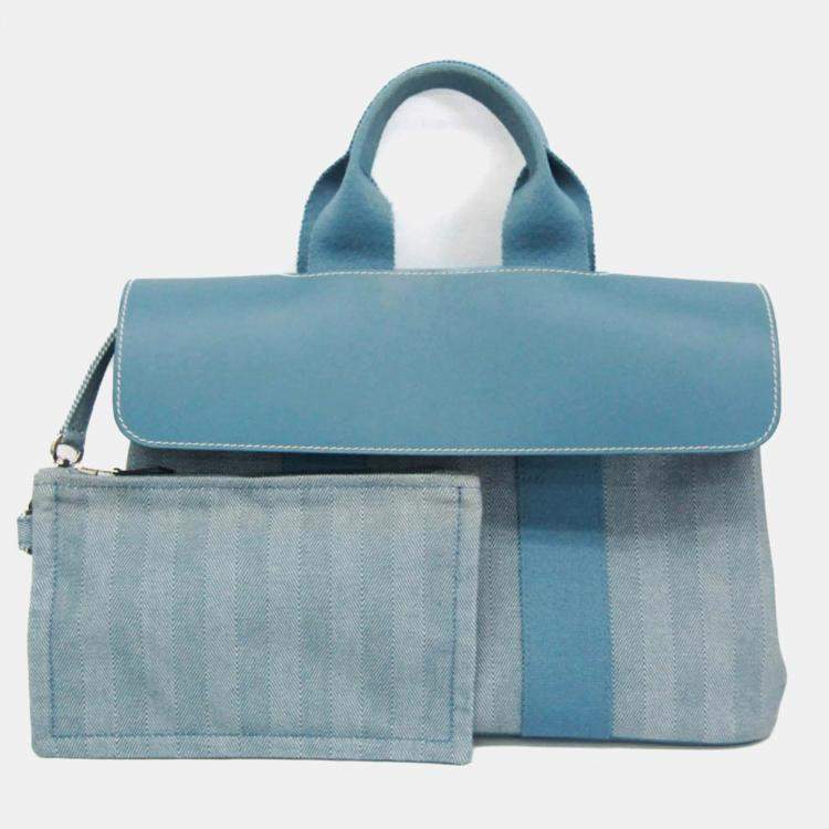 Pre Owned Hermes Valparaiso PM Cotton Polyester Handbag Blue